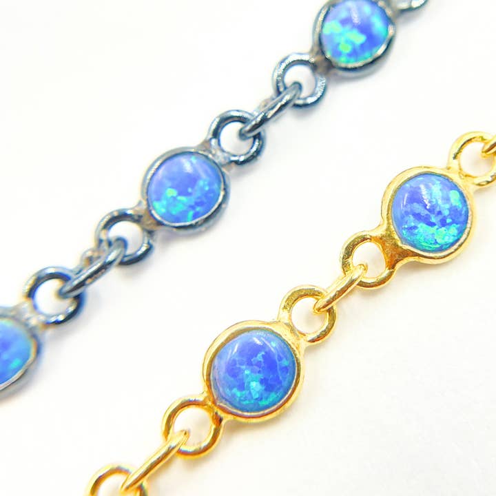 Jewels & Chains - Wholesale Link & Chain Necklace - Created Blue Opal Round Shape Connected Chain. CBO8