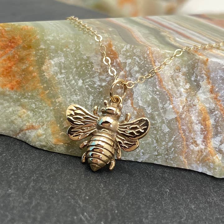 Large Bronze Bee on Gold Chain Necklace for wholesale by Elizabeth Jewelry