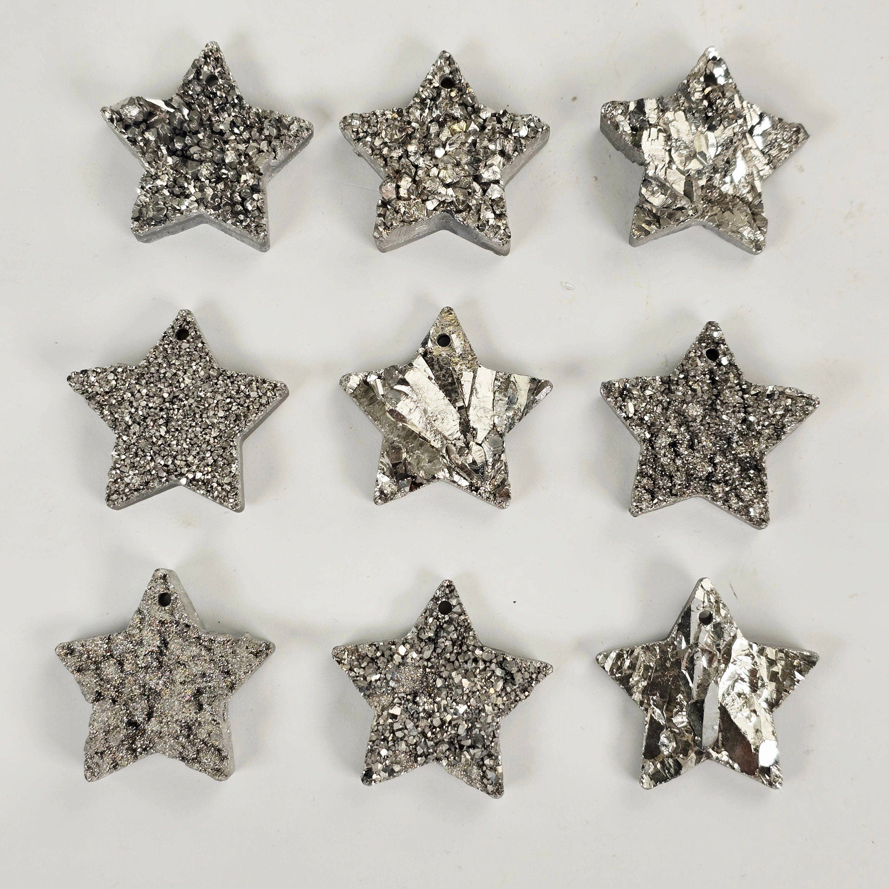 Rock Paradise - Wholesale Individual Charm/Pendant - Mystic Silver Titanium Coated Druzy Crystal Star Pendants - Top Front Drilled1