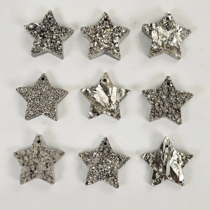 Rock Paradise - Wholesale Individual Charm/Pendant - Mystic Silver Titanium Coated Druzy Crystal Star Pendants - Top Front Drilled1