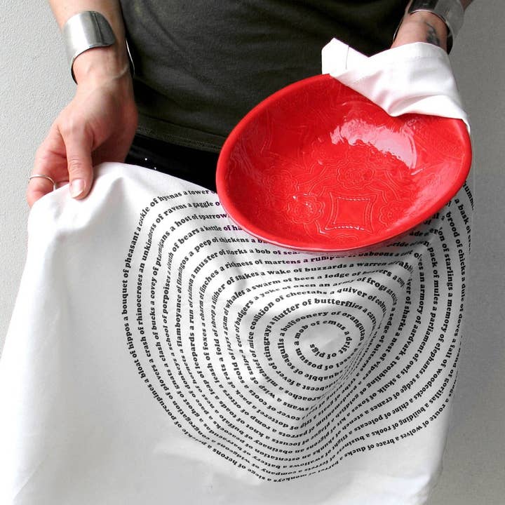 Literary Animal Collective Nouns Bookish Tea Towel - US Made for wholesale by Xenotees