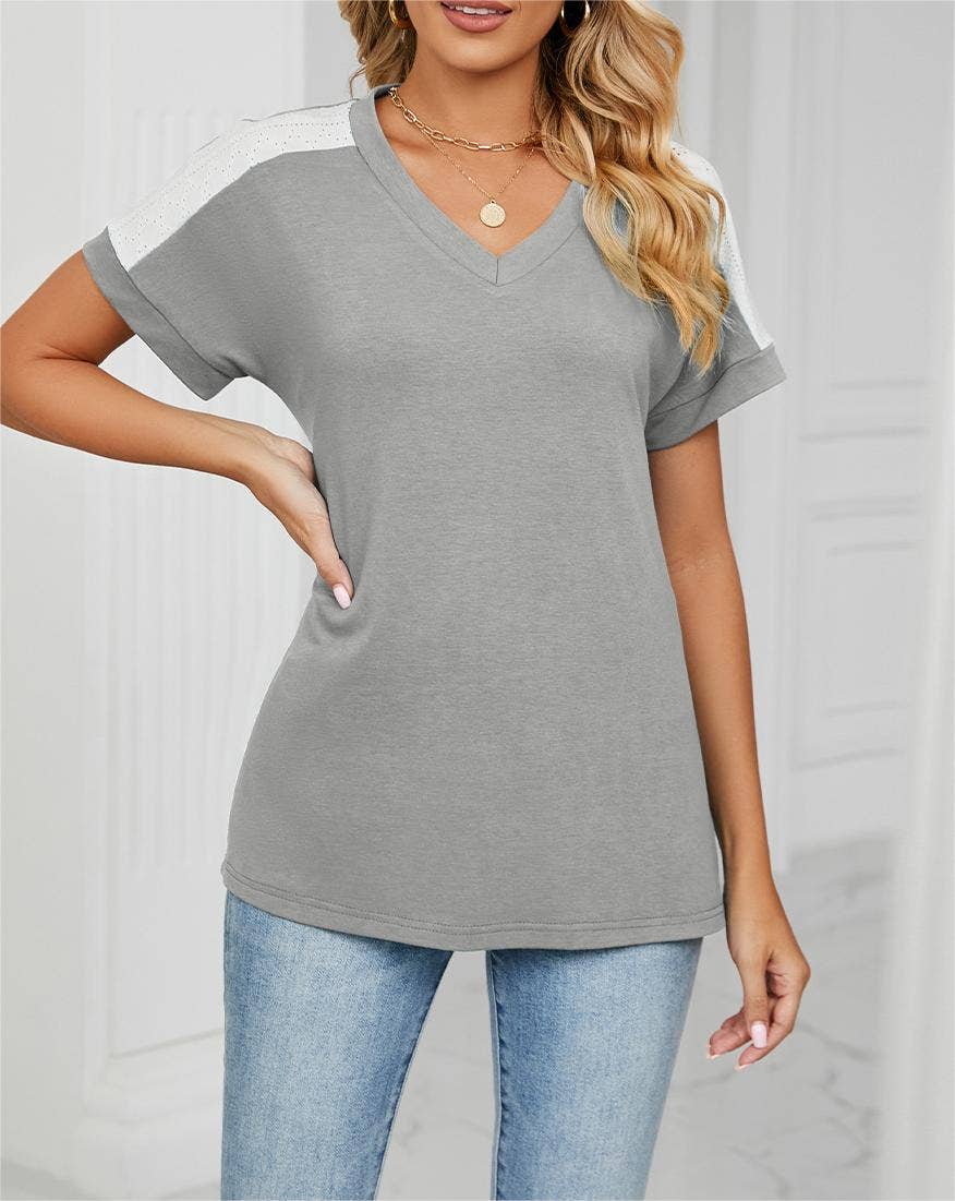 Rosa Clothing - Wholesale T-Shirt - Women's - Stylish contrast color loose short-sleeved t-shirt top16