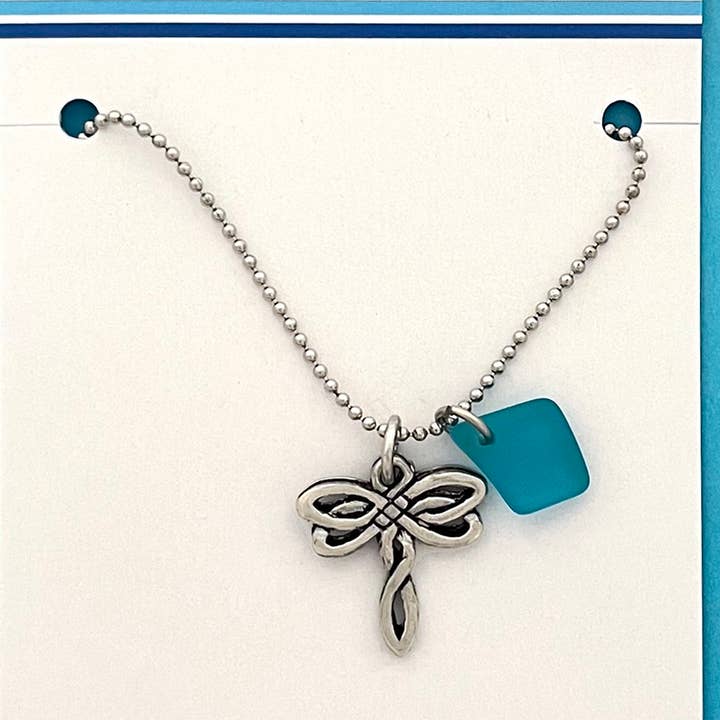 Libélula celta y Turq. Collar Seaglass (cadena de serpiente) para venta al por mayor de Basic Spirit