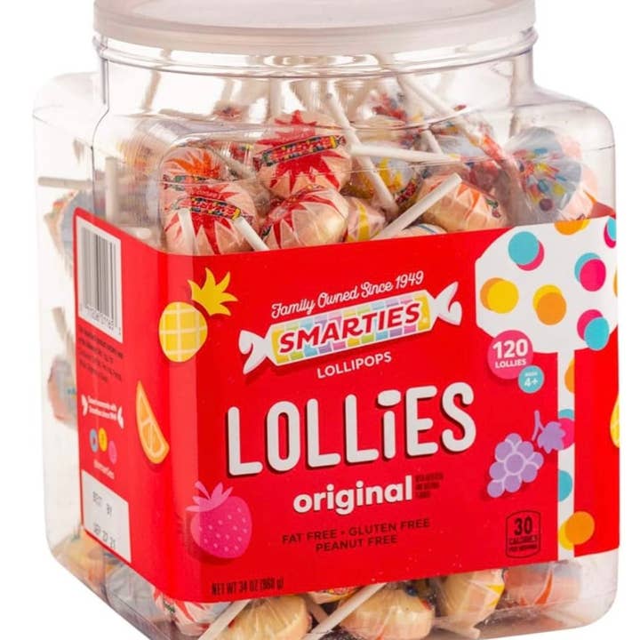 O'Shea's Candies Sweet Shop - Wholesale Lollipop - Nostalgic 1937 Smarties Original Wrapped 120ct Canister Tub 0