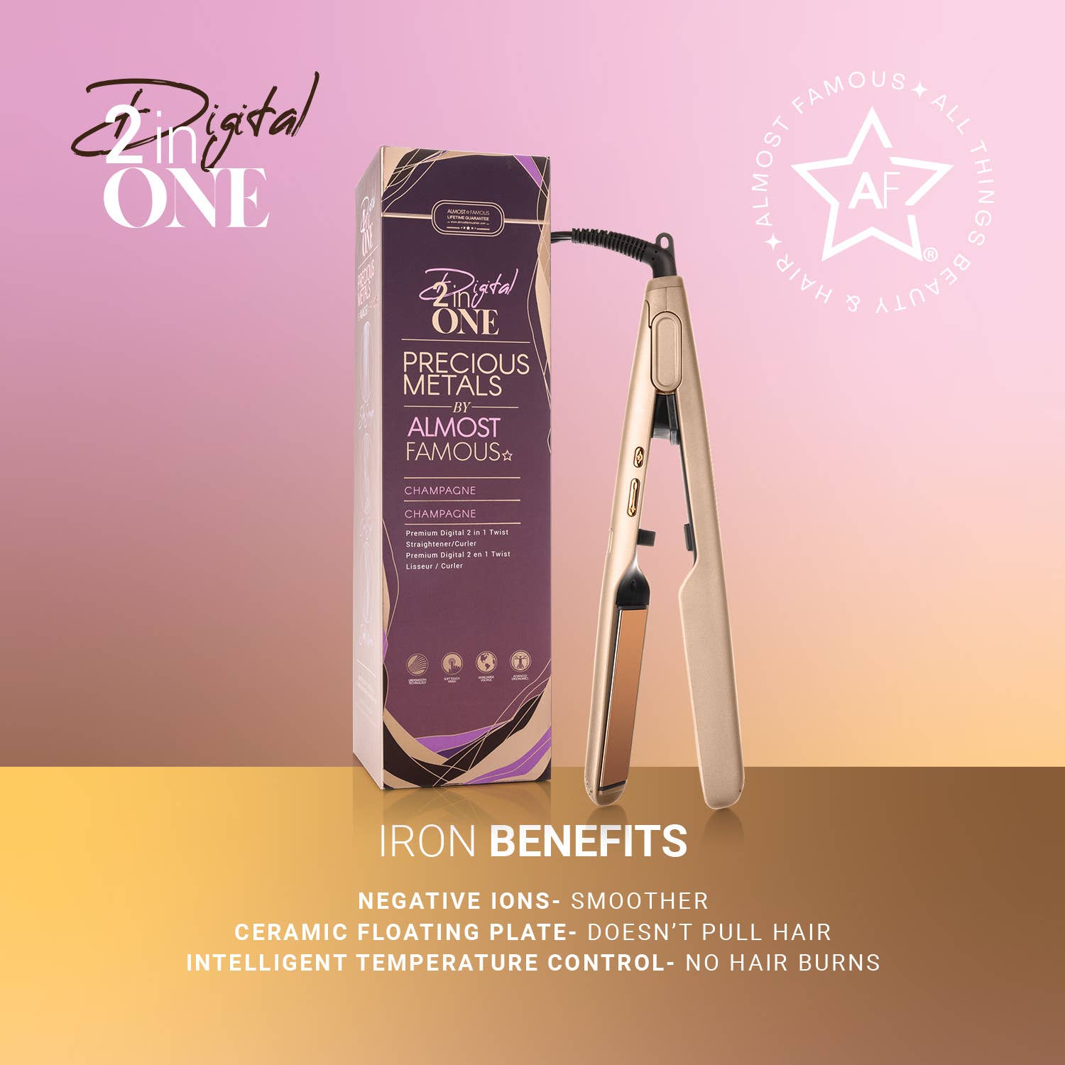 Almost Famous – wholesale Plattång – Digital 2inOne Twist platt järn - Rose Gold Titan plattor9