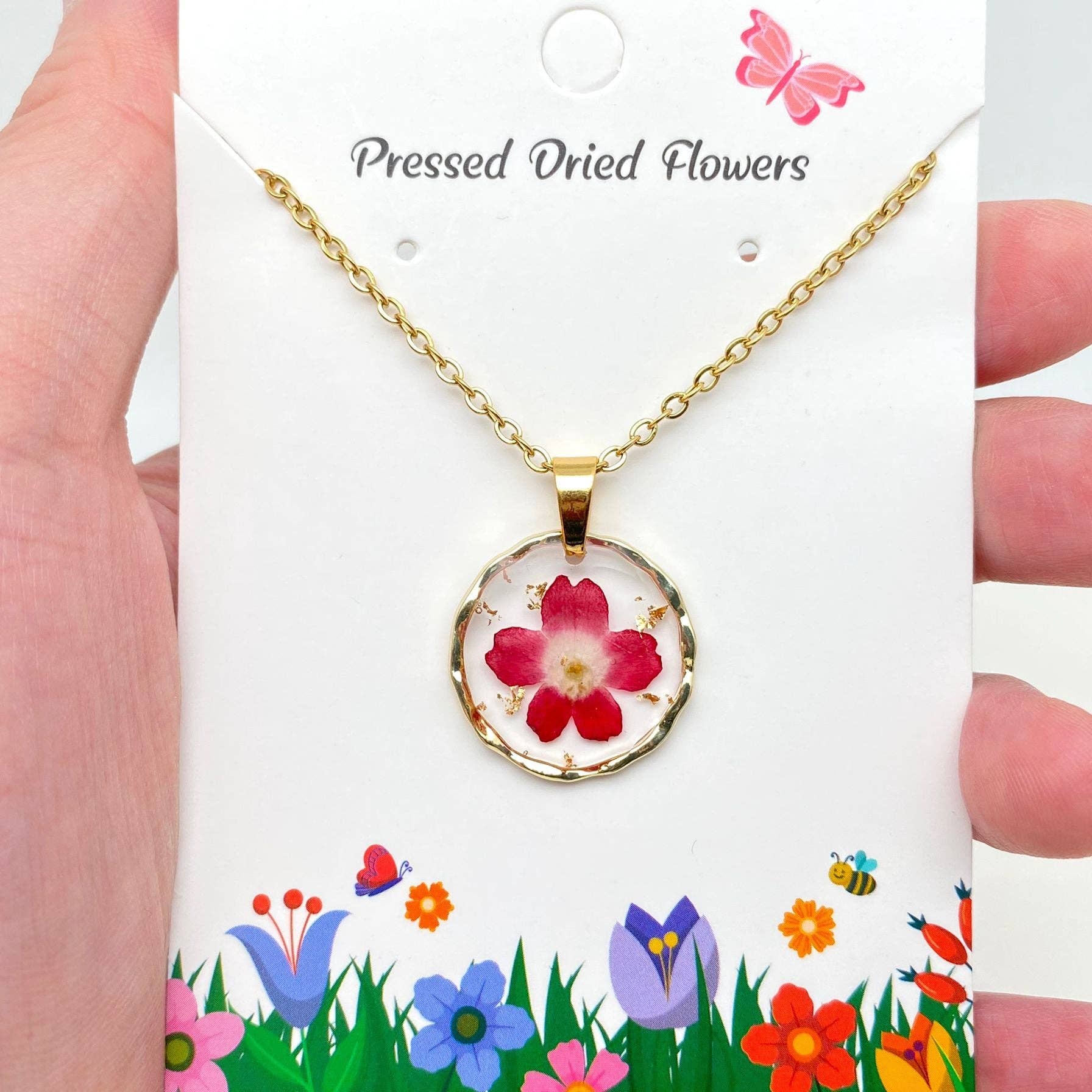 Mio Queena - Wholesale Pendant/Charm Necklace - Dried Flowers Floral Irregular Round Pendant Necklace - PDF0