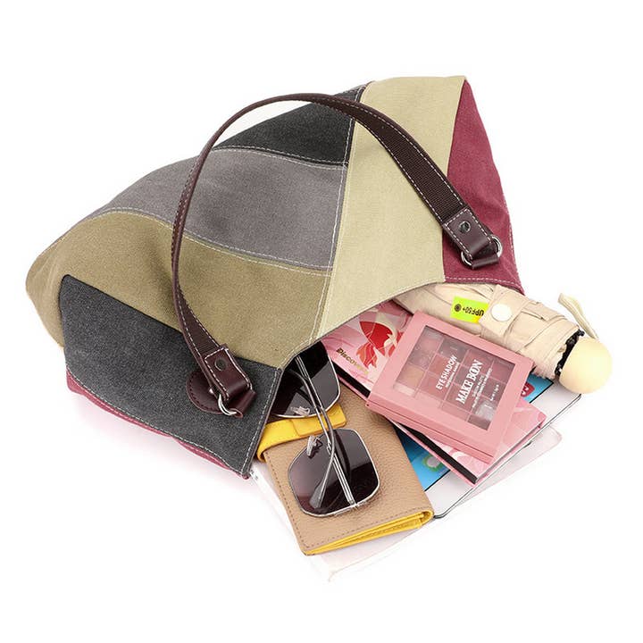 DOUBLJU - Wholesale Shoulder Bag - Women's - 2024 NEW SIMPLE STITCHING SHOULDER CANVAS BAG_CWAB43029