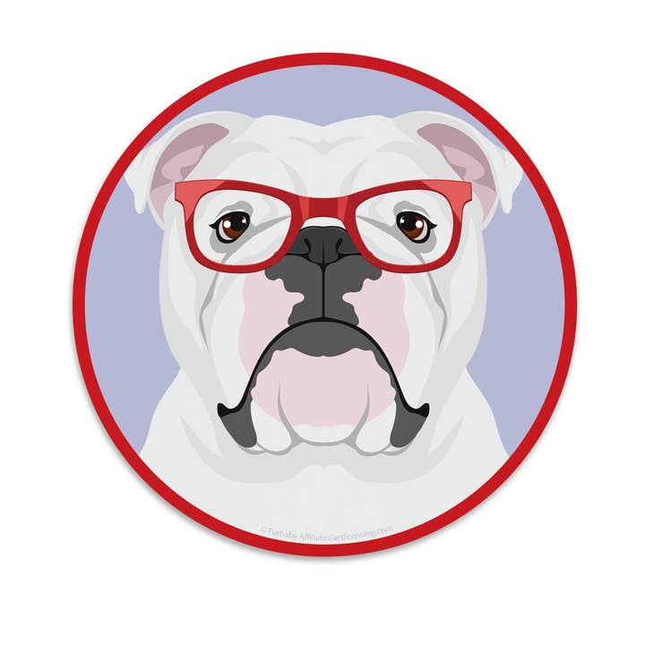 English Bulldog Dog Hipster Die Cut Vinyl Sticker for wholesale by RetroPlanet