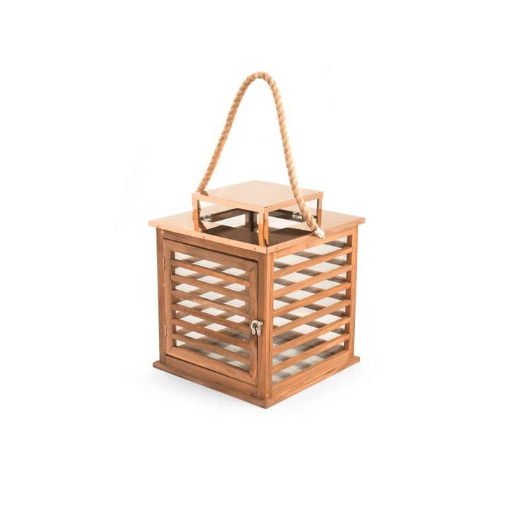 Lanterne en bois avec poignée en corde de 30x30xH35 cm pour la vente par H&H