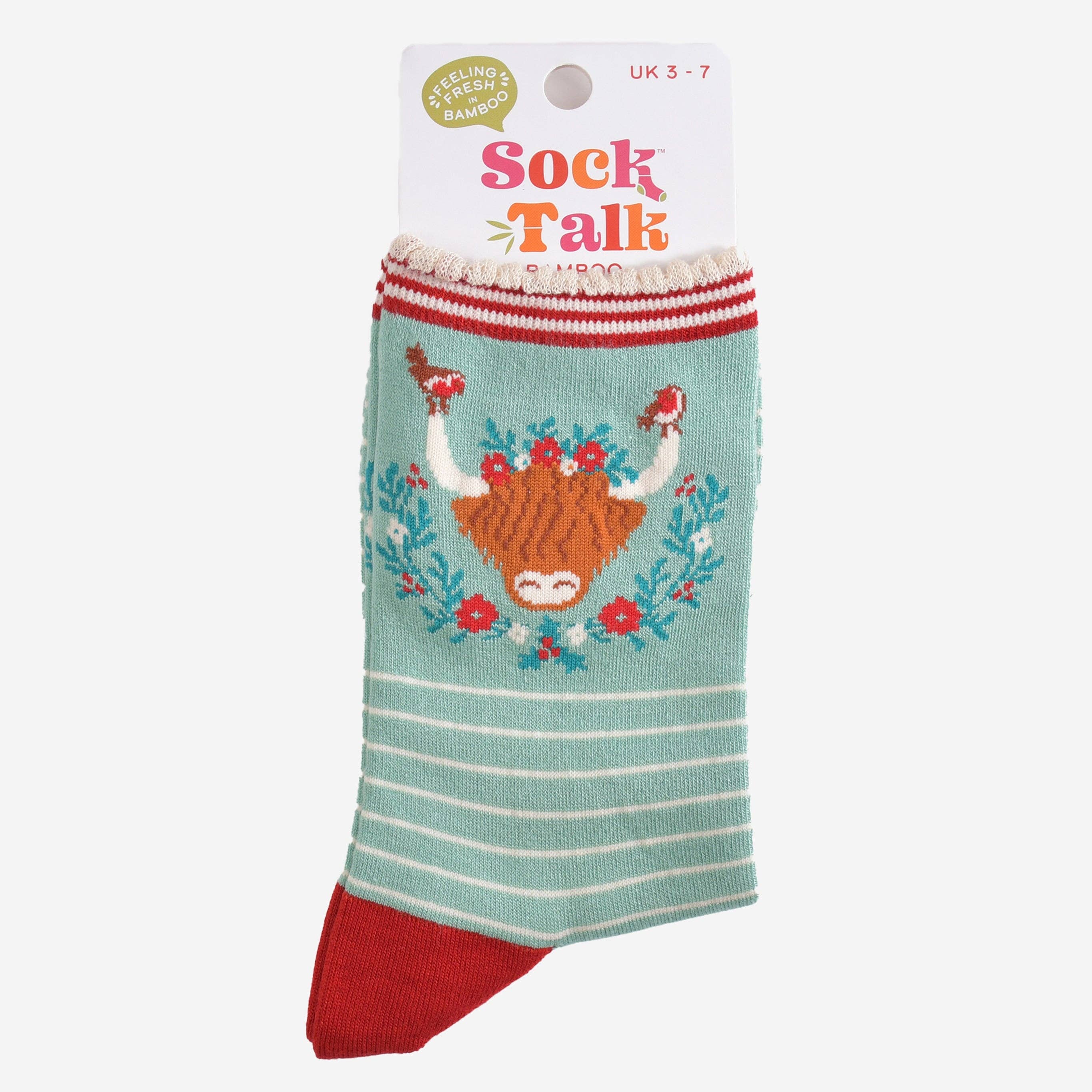 Sock Talk – wholesale Socks – Women's – Women's Bamboo Socks - Green/Red, Christmas Highland Cow13