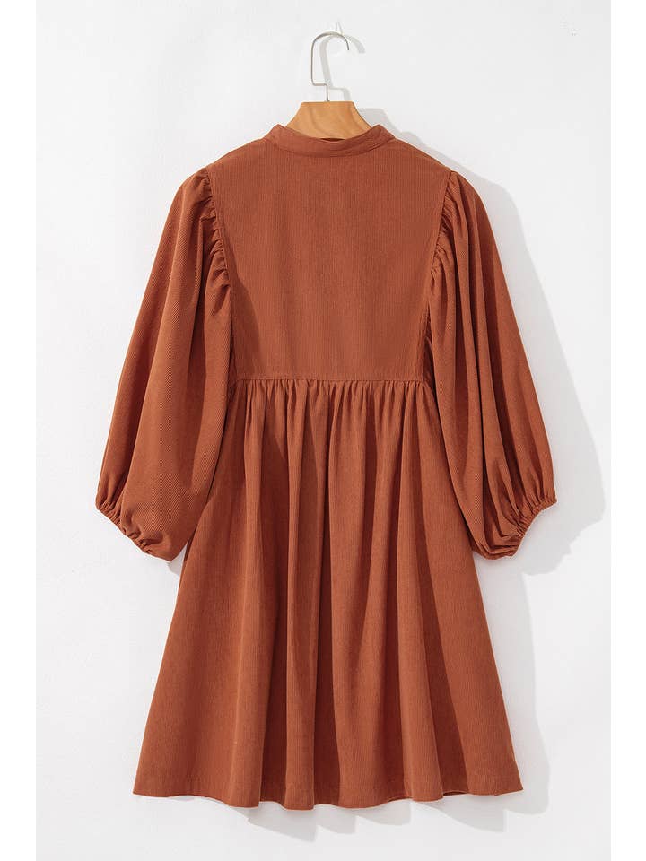 PRETTY BASH - Wholesale Dress - Women's - Solid Corduroy 3/4 Sleeve Snap Button Dress13