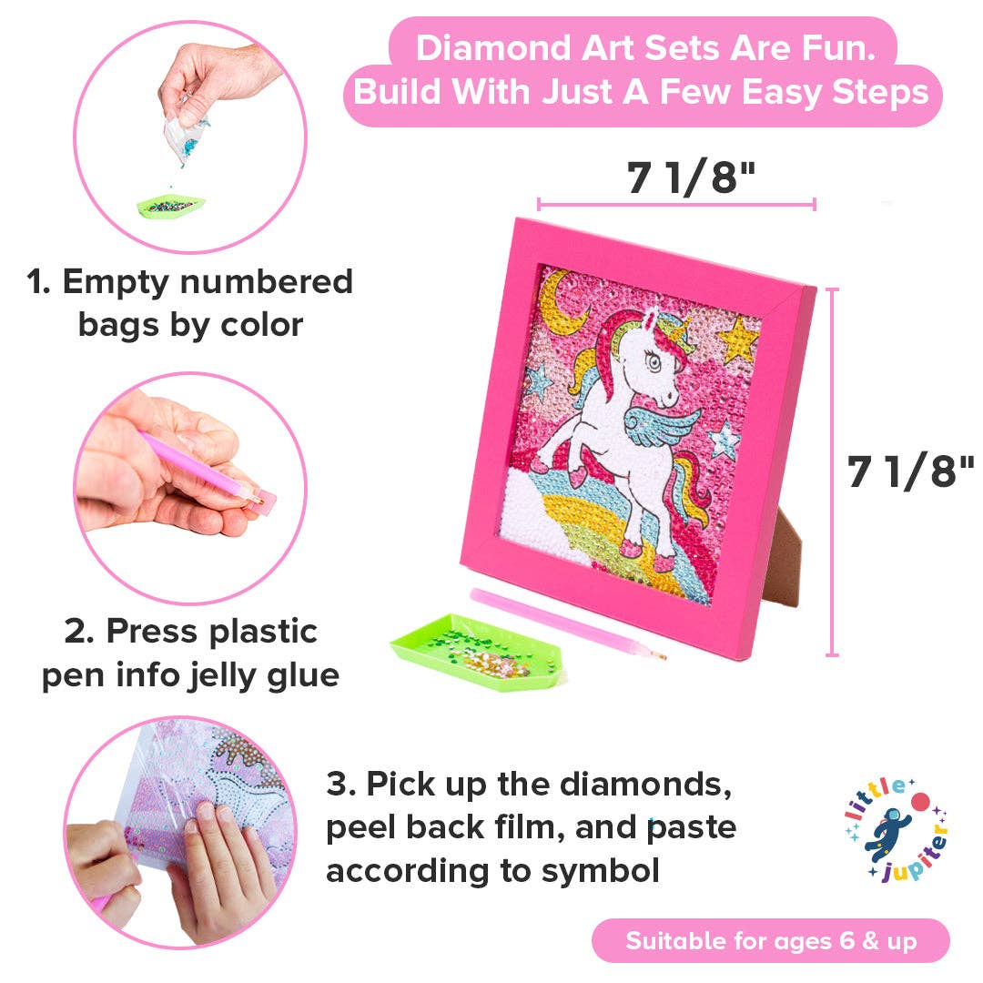 AYK Brand - Vendita all'ingrosso Kit per lavoretti fai da te - Bambini - Set kit Diamond Art 18 cm x 18 cm con cornice (unicorno con cornice rosa)2