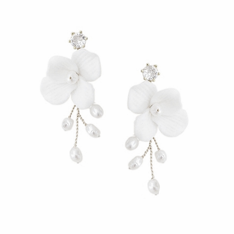 Athena Bridal Jewellery - Wholesale Dangle Earrings - LILLIAN FRESHWATER PEARL EARRINGS - SILVER CZER6644