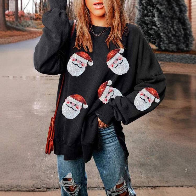 Rosa Clothing - Wholesale Sweatshirt - Women's - Santa Face Crewneck Pullover Sequined Sweatshirt2