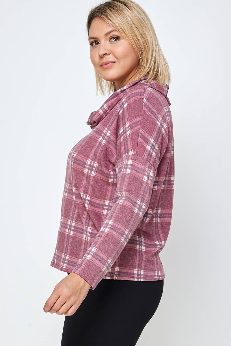Haute Fox Plus Size & Contemporary - Wholesale Knit Top - Women's - Plus Size Soft French Terry Plaid Top 17668-T10