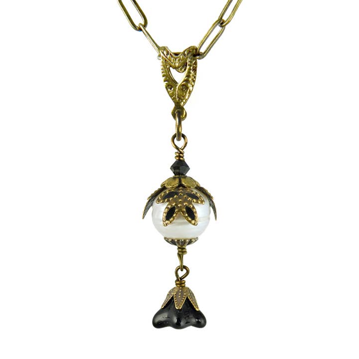 NoMonet - Wholesale Pendant/Charm Necklace - Fairyland: Pearl & Flower Crystal Hand Painted Necklace