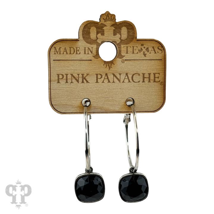 Pink Panache Brands - Wholesale Dangle Earrings - Square Austrian crystal hoop earring, 12mm20