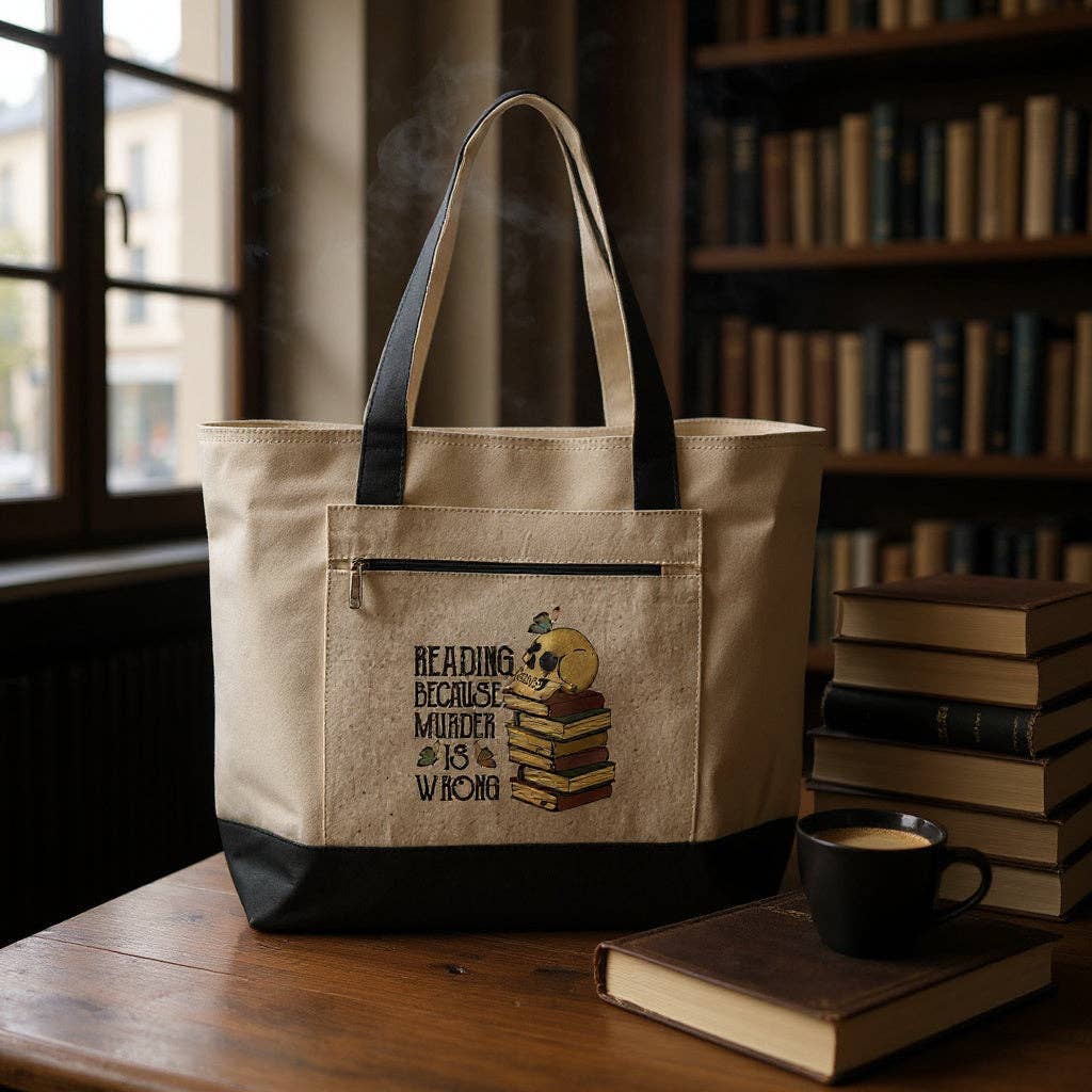 Fuzzy Loon Designs - Wholesale Tote Bag - Unisex - Reading Because Murder Is Wrong | Canvas Tote2