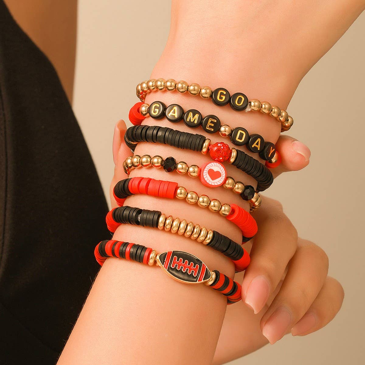 ACCITY - Wholesale Jewelry Set - FOOTBALL HANDMADE SOFT CLAY LETTER BRACELET SET_CWMM35342