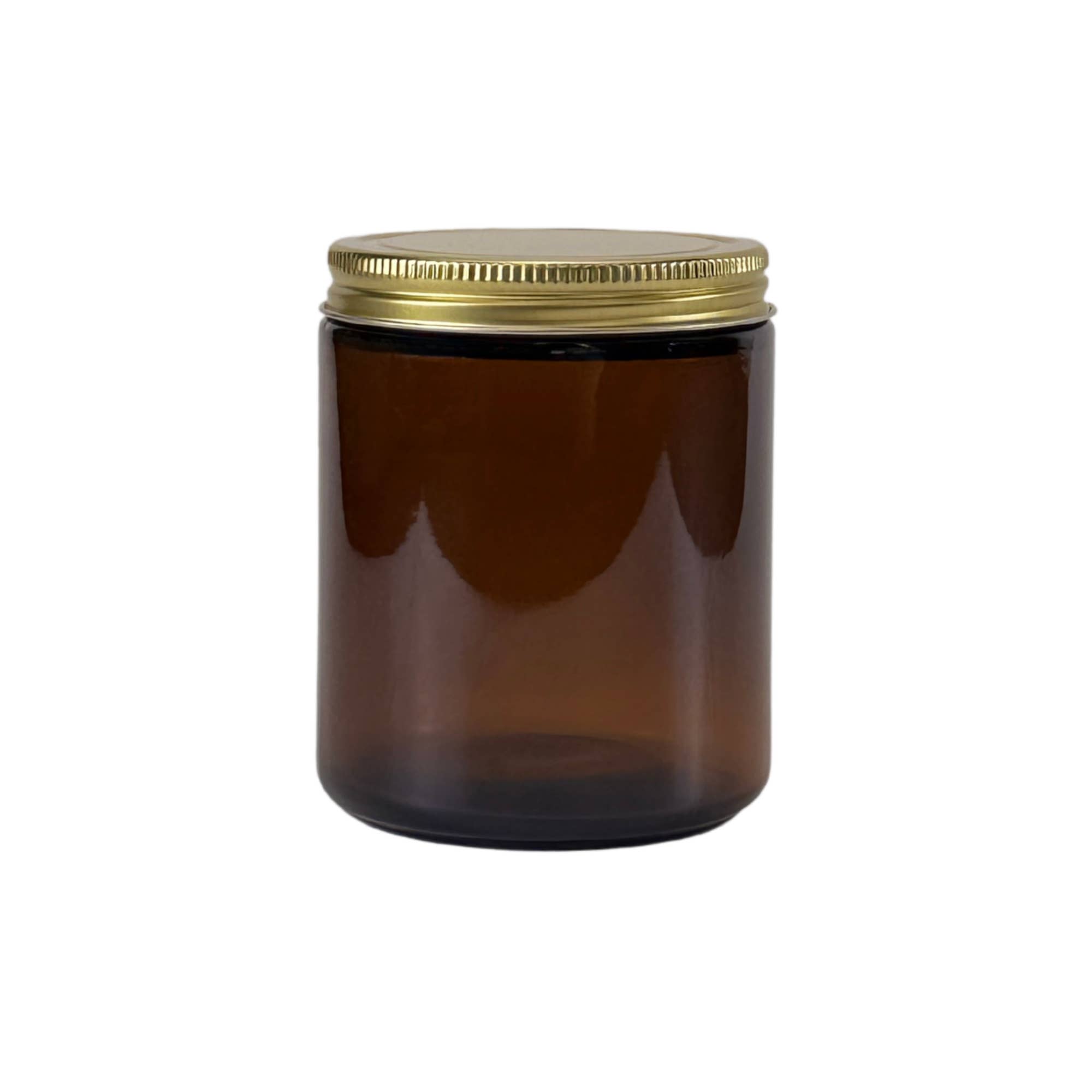 The Bottle Shoppe - Wholesale Jar - 8oz Amber Glass Jar with Gold Metal Lid with Plastisol