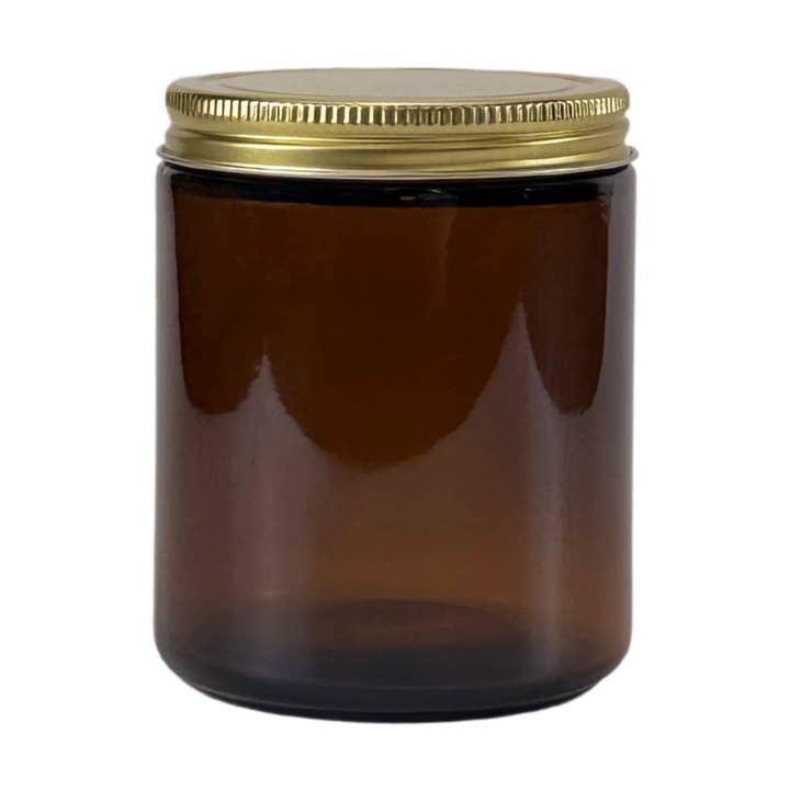 The Bottle Shoppe - Wholesale Jar - 8oz Amber Glass Jar with Gold Metal Lid with Plastisol 0