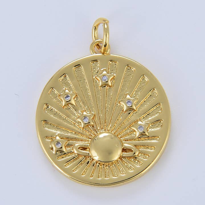 Ciondolo con ciondolo celeste a medaglione di Saturno placcato in oro CP1630 per la vendita all'ingrosso da parte di Beads Creation