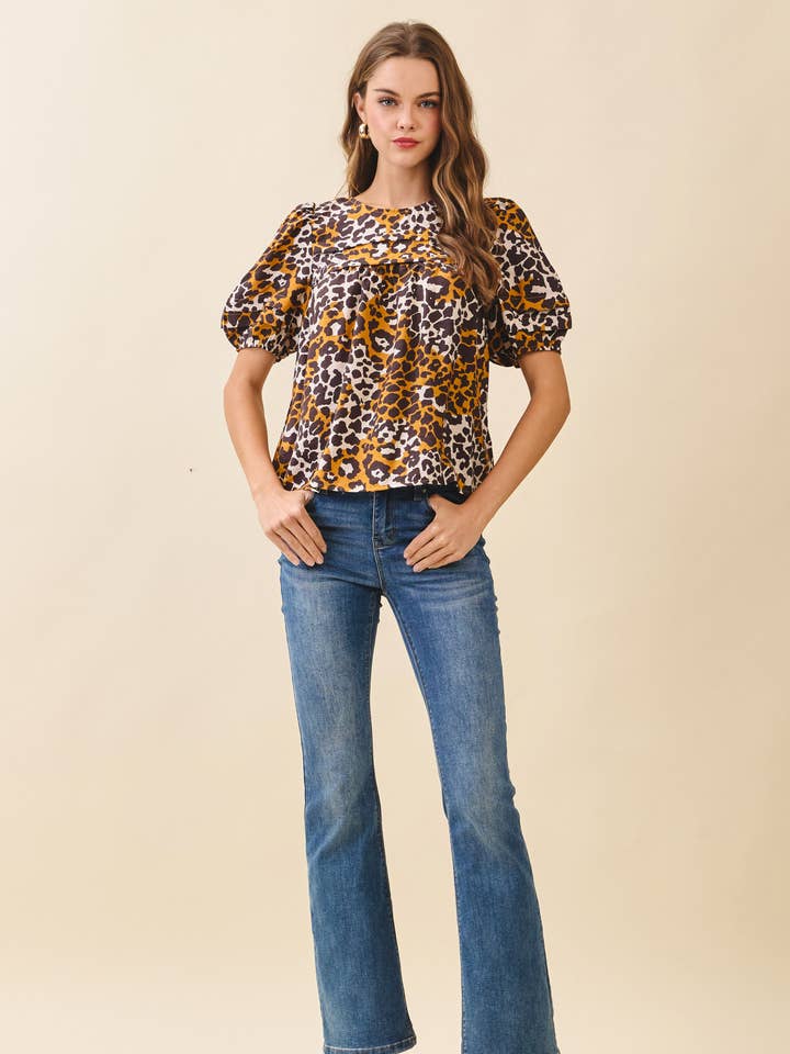 TCEC - Wholesale Blouse - Women's - CT9173S-Cheetah Print Pleated Yoke Line Top4