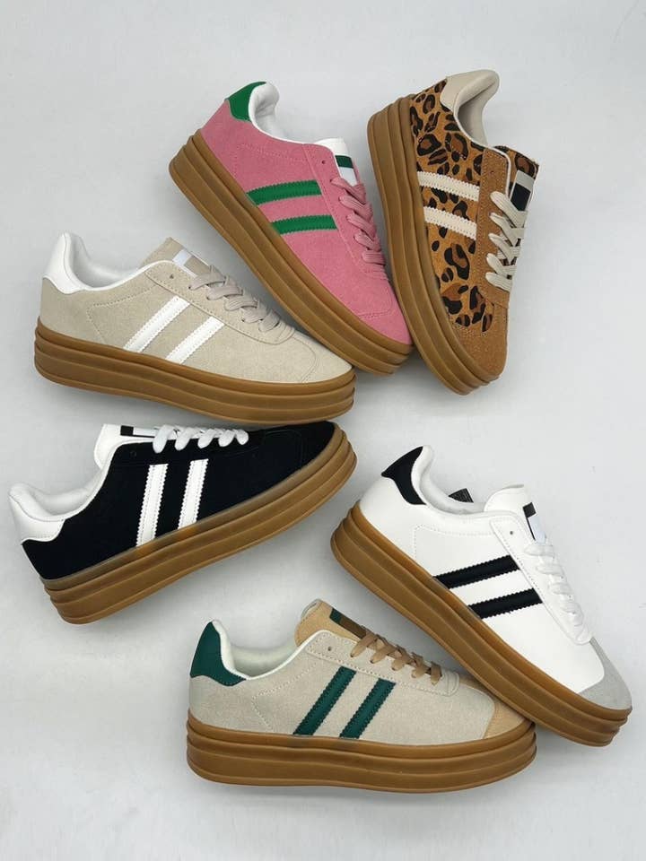 No Doubt Shoes - Vente Baskets tendance – femme - BASKETS ÉPAISSES FAUSSES POUR FEMMES À SEMELLE GOMME CONTRASTÉE À DOUBLE RAYURE