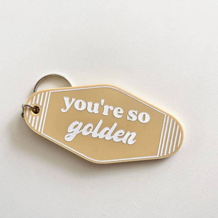 You're So Golden Motel Key Inspired Keychain for wholesale by Cope and Co Custom Signs
