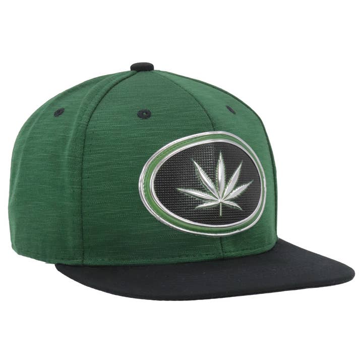 Cap Zone - Wholesale Flat Brim Cap - Unisex - Marijuana Chrome Logo Tweed Flat Brim Cap4