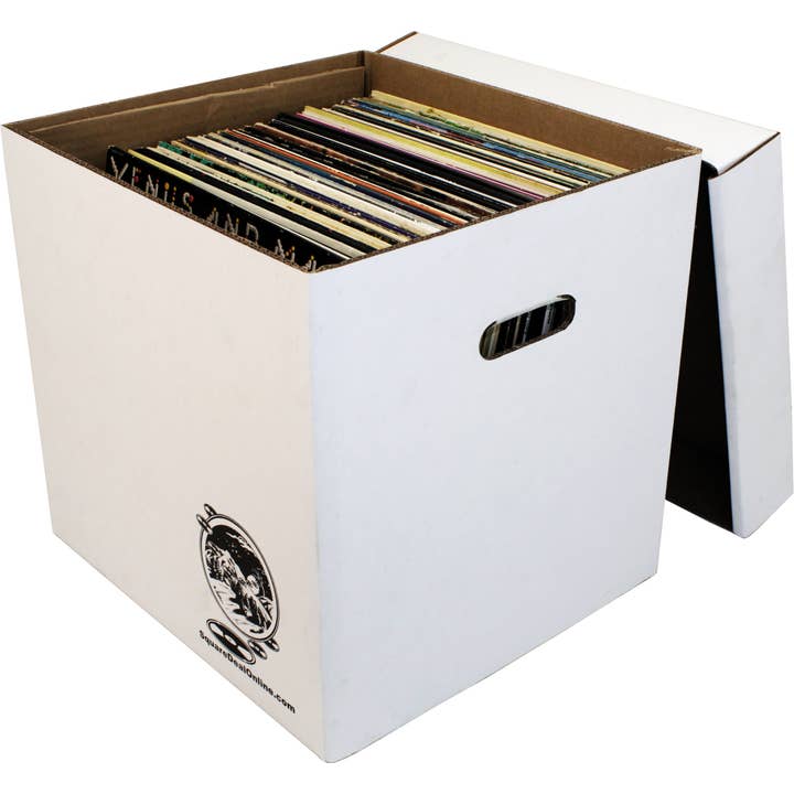 Square Deal Recordings & Supplies - Wholesale Storage Bin - Cardboard 12" Heavy Duty Record Storage Box - Holds Up To 90