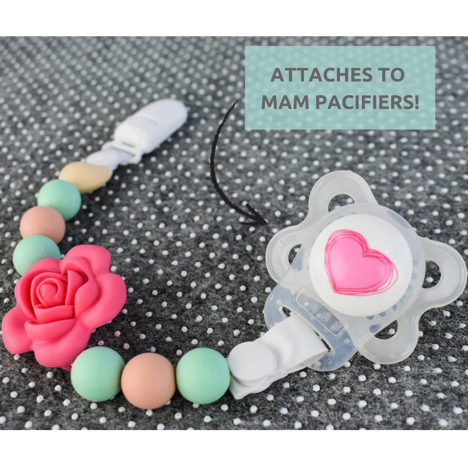 Vesta Baby - Wholesale Pacifier Clip - Baby - Silicone Pacifier Clip and Teether Holder Set Rose 2 Pack5