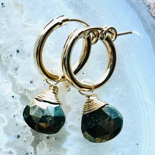 Hoops - Huggie Hoops w/ Gem drop for wholesale by Julie Tuton Jewelry