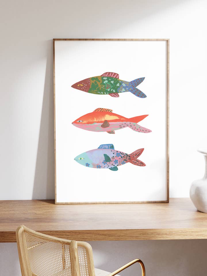 Kunstdruck Drei Fische (Größere Größen verfügbar) für den Großhandel von Persika Design Co.