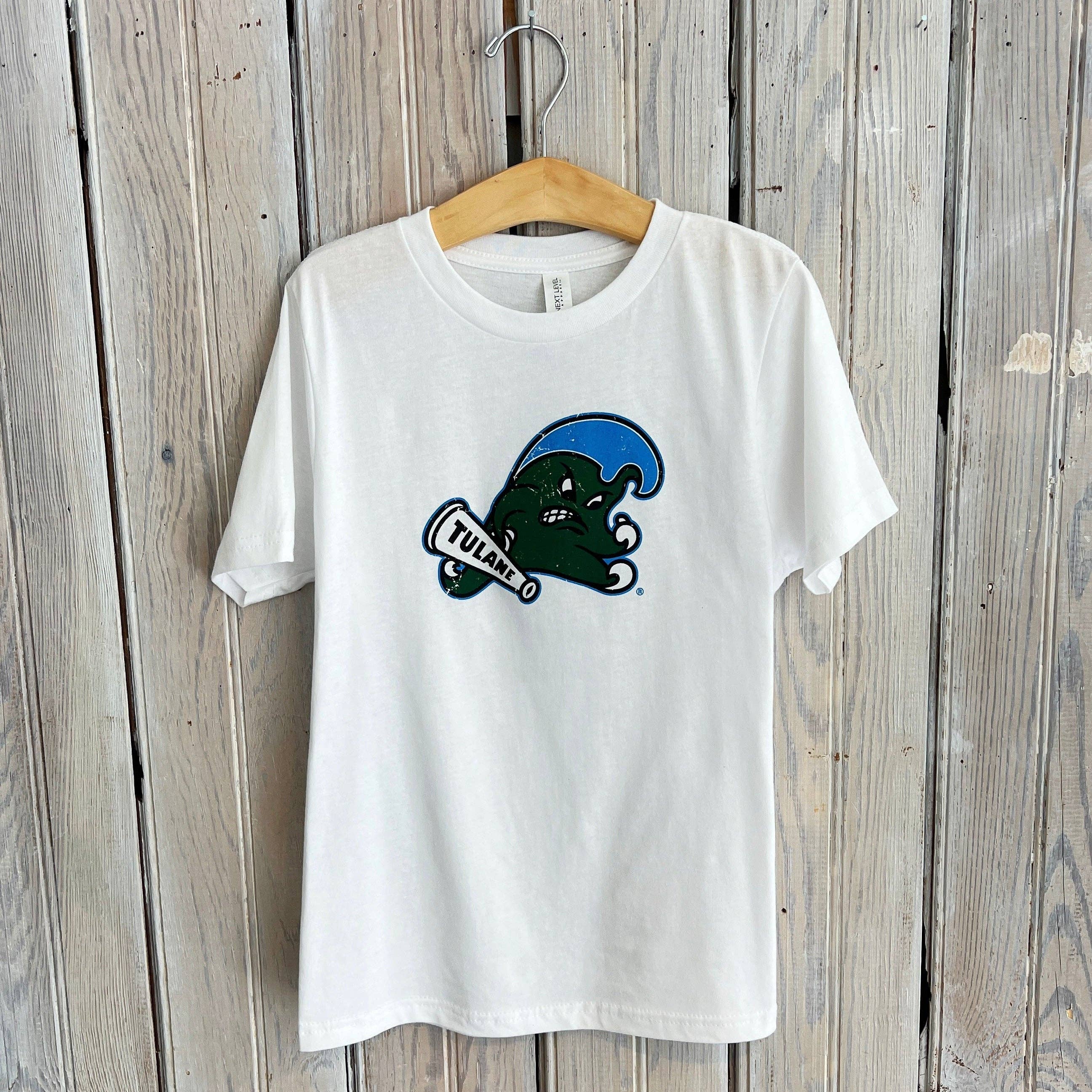 Nola Mercantile - Wholesale Screen Printed T-Shirt - Kids - Tulane Angry Wave Kids Tee-white1