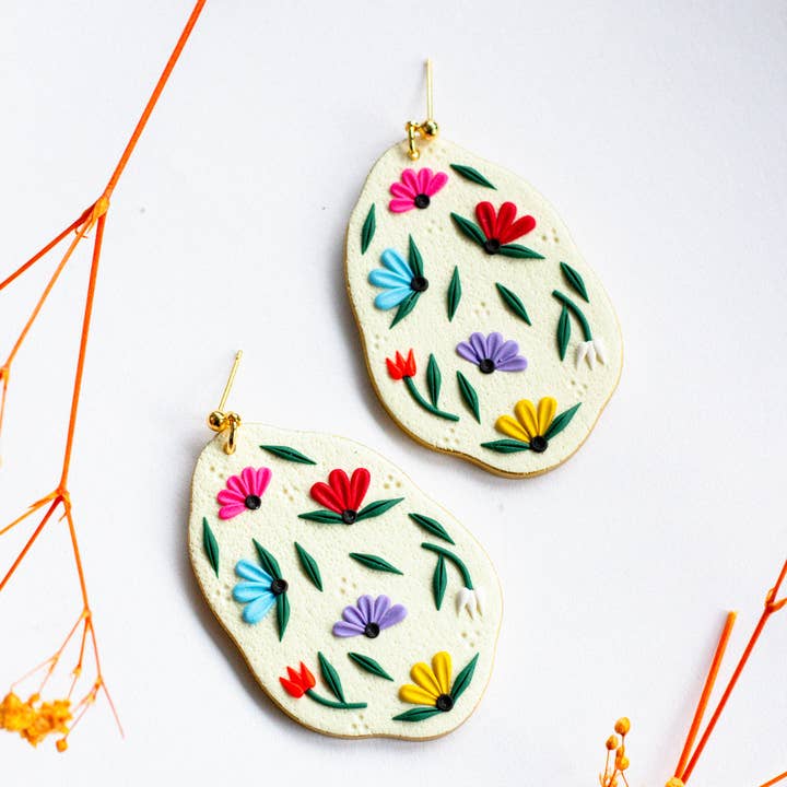 Slow Day Studios - Wholesale Dangle Earrings - Organic Spring Floral Oval Dangles1