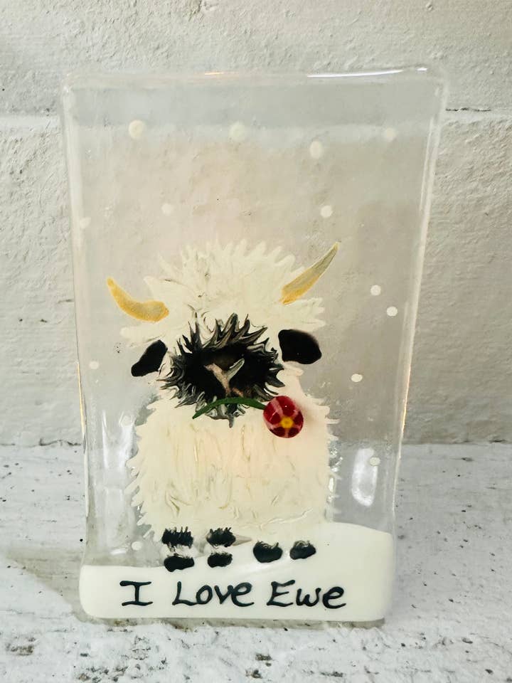 I Love Ewe Black Nosed Sheep T Light Holder for wholesale by Ally Glass Studio