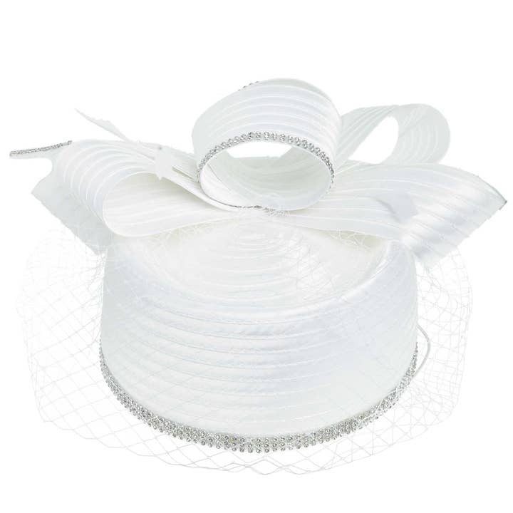 SP Sophia Collection - Wholesale Fascinator Hat - Women's - Ribbon Metallic Dressy Netted Pill Box Braid Hat