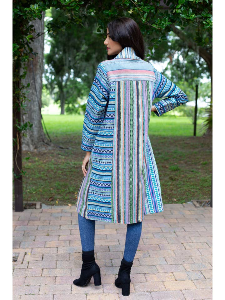 Sacred Threads - Wholesale Jacket - Women's - Blue Batik Patchwork Cotton Cardigan Jacket7