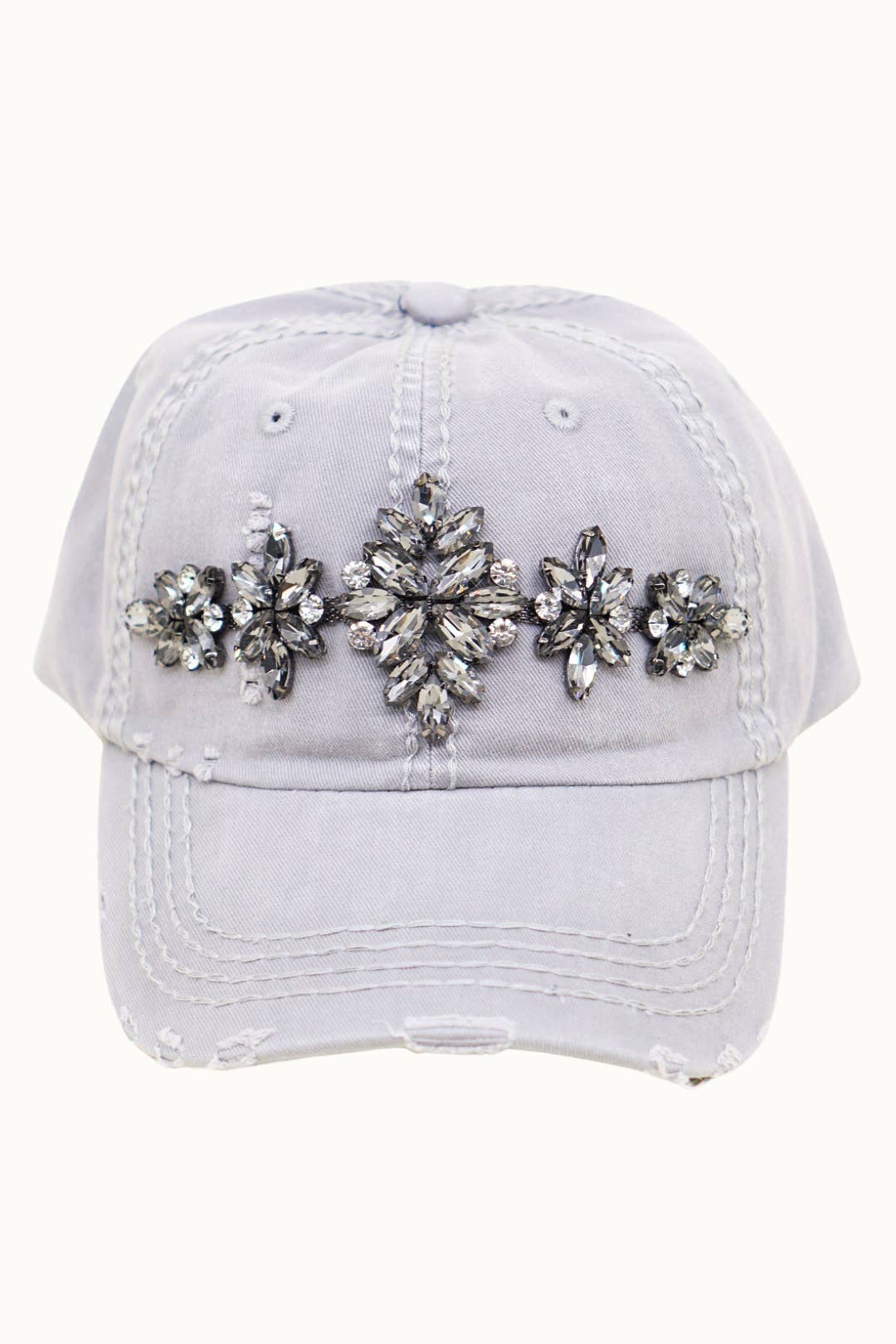Olive & Pique - Wholesale Baseball Cap - Women's - Bejeweled Bling Glitz Distressed Cap, Adjustable4