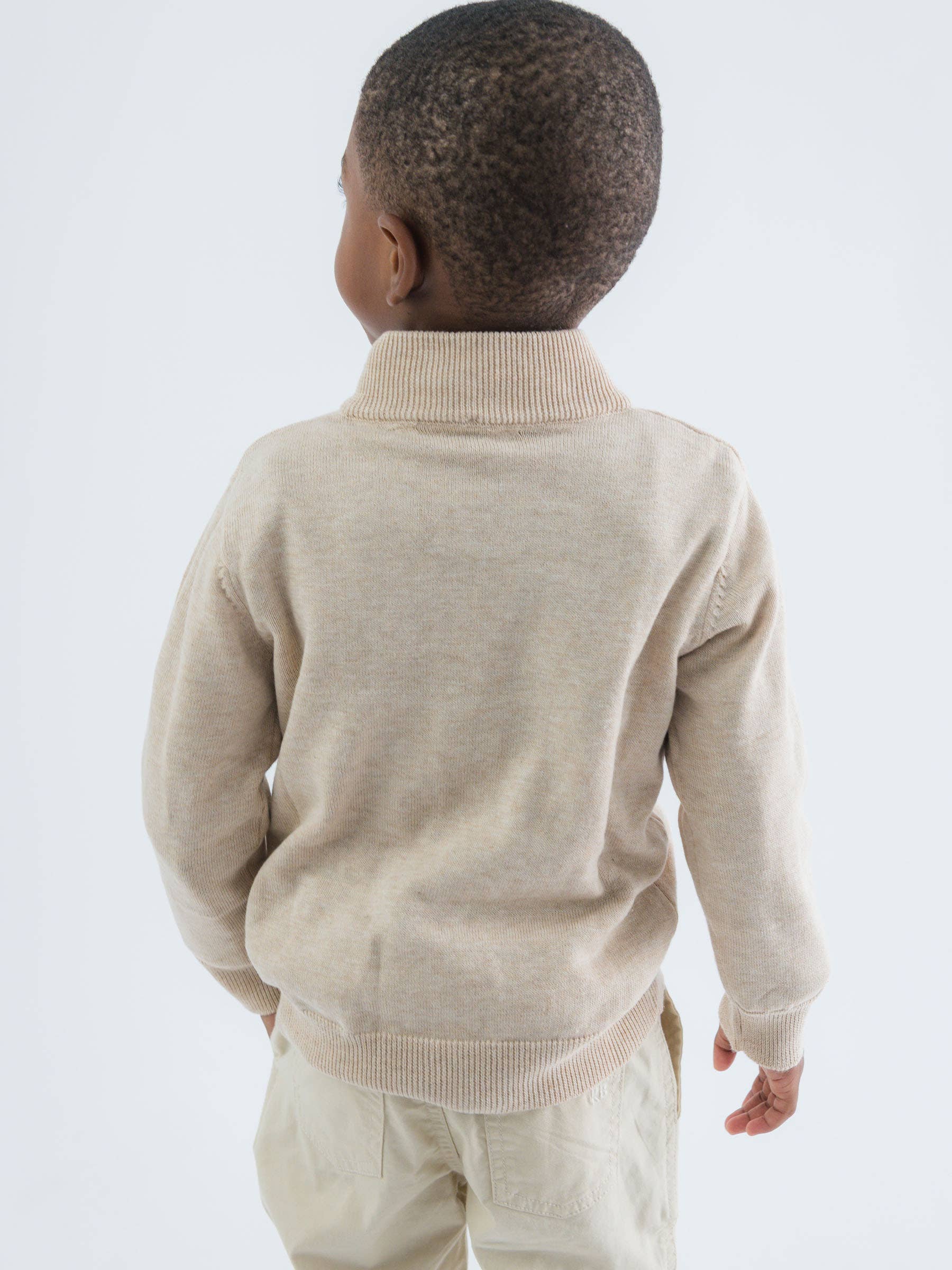 Off White Boys Heather Oatmeal Quarter-Zip Sweater for wholesale on Faire8