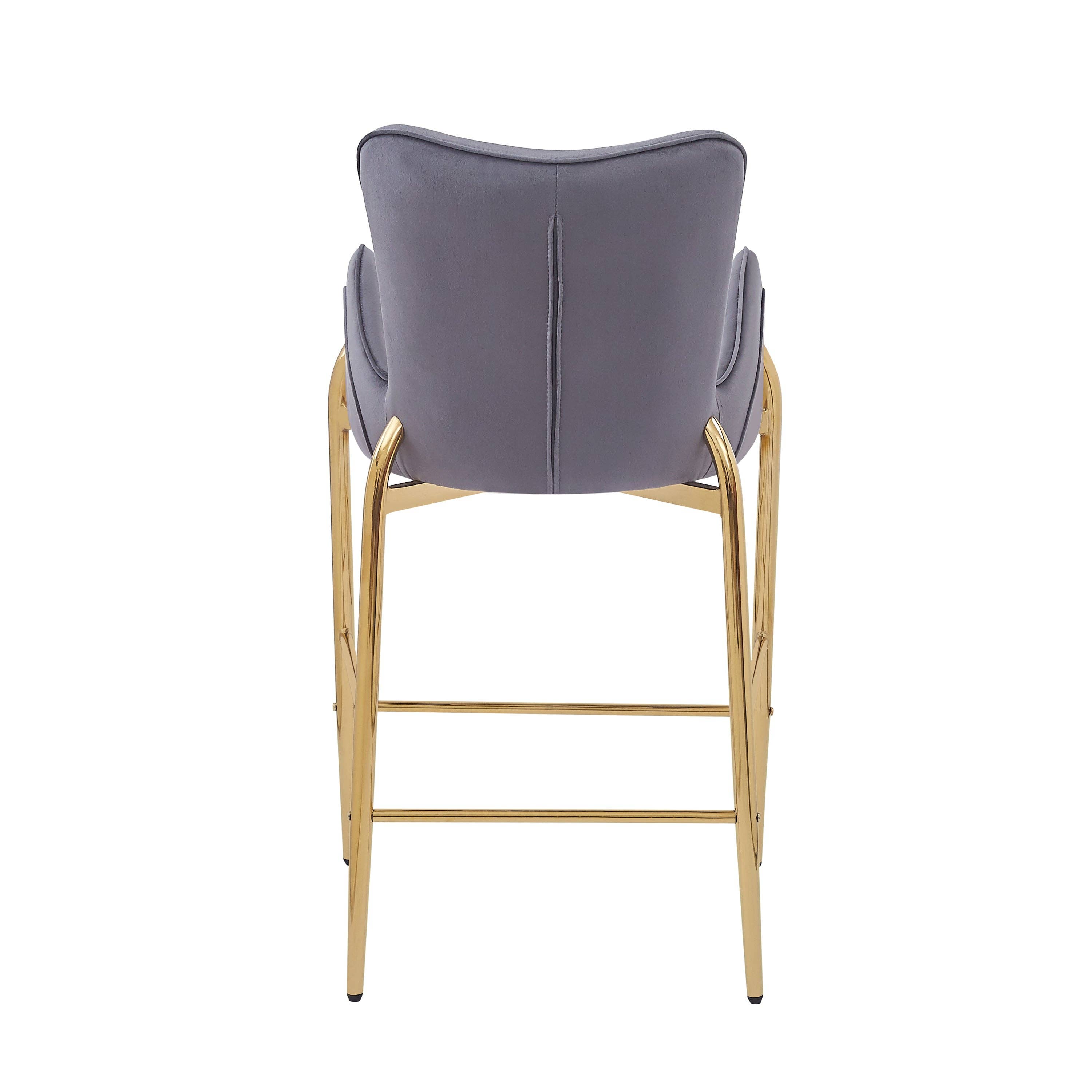 39F Inc. - Wholesale Stool - 28.75in Gray Velvet Counter Stools with Gold Legs, 2pk14