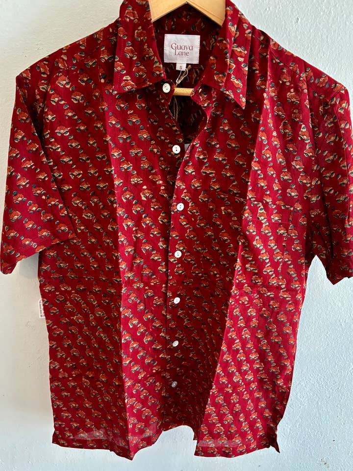 Mens Short Sleeve Button Down - Sangria for wholesale by Guava Lane