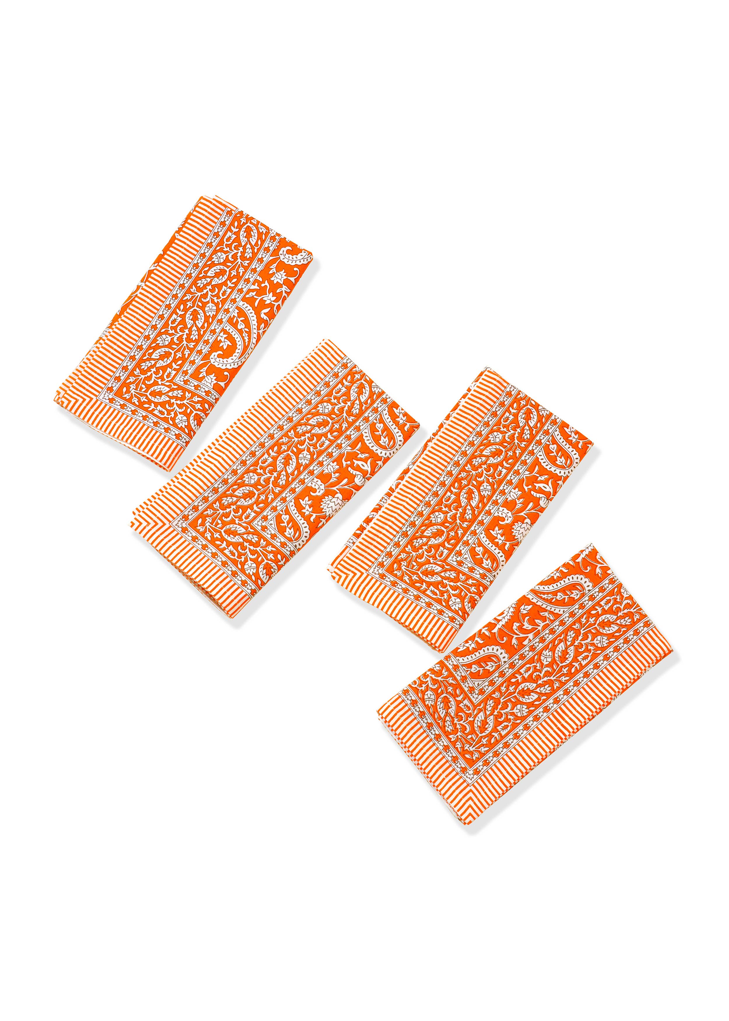 Tiramisu - Wholesale Dinner & Cloth Napkin - Tangerine Twirl Block Print Cotton Napkins0