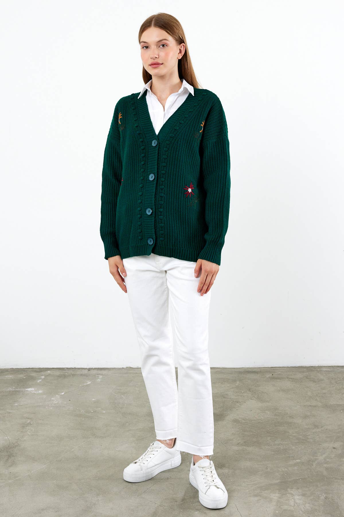 VAV NEW YORK - Vente Cardigan – femme - Cardigan en tricot à fleurs Cardigan en tricot mi-long - 381017