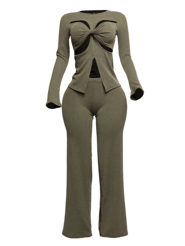 K Too - Wholesale Top & Pant Set (NOT Loungewear) - Women's - Twisted front cut out detailed top & pants set