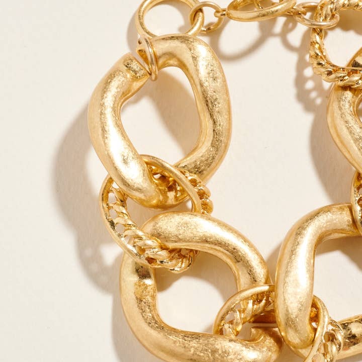 Vintage Gold 7.25 Inch Chunky Mixed Link Chain Clasp Bracelet for wholesale on Faire2