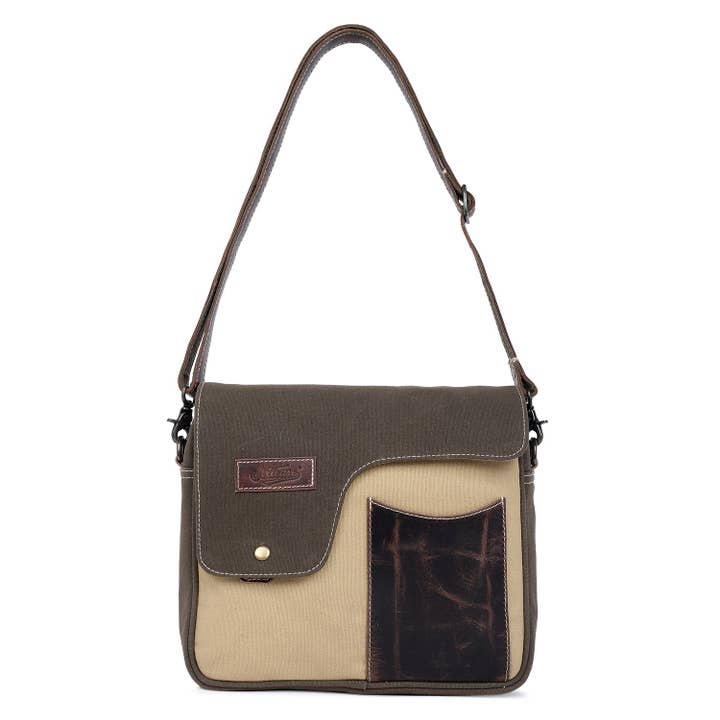 Borsa a tracolla da donna in tela e pelle - Dun/Taupe per la vendita all'ingrosso da parte di Sixtease Bags USA