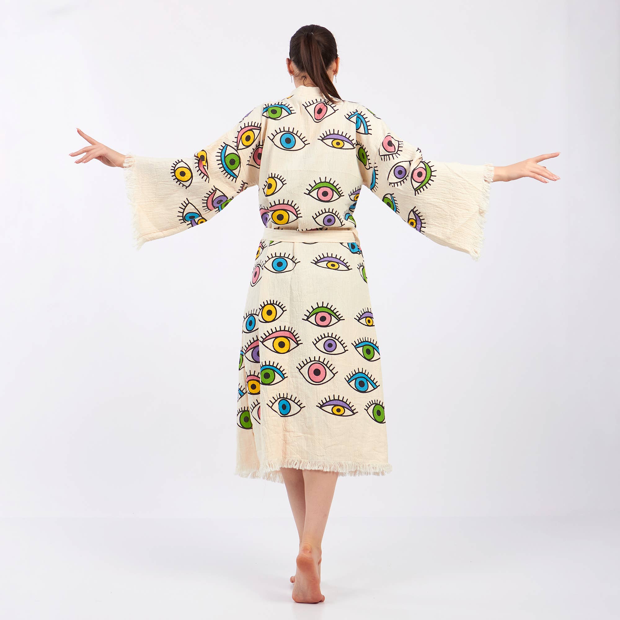 Yaz Concepts - Wholesale Kimono - Dames - Turkse badjas met kleurrijk oogmotief, festival kimono kaftan13