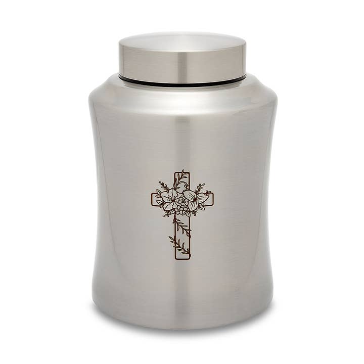 Stainless Steel Cross with Flower Adult Urn for wholesale by Raj Urns